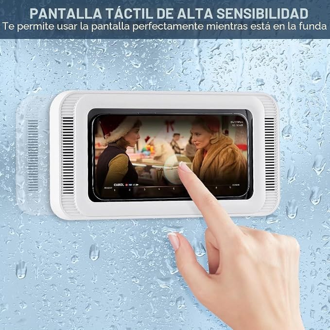 Funda de Ducha Impermeable con Altavoz Bluetooht-Pantalla Táctil Anti-Vaho con Giro 360º