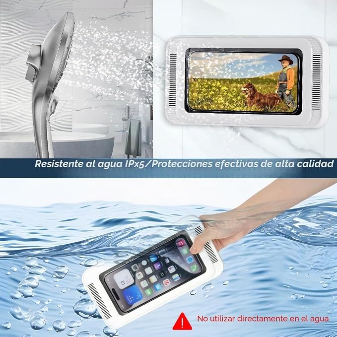 Funda de Ducha Impermeable con Altavoz Bluetooht-Pantalla Táctil Anti-Vaho con Giro 360º