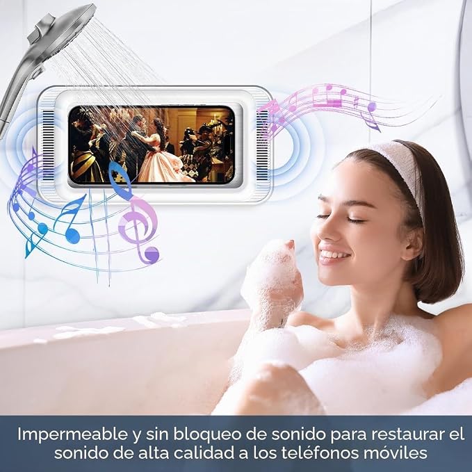 Funda de Ducha Impermeable con Altavoz Bluetooht-Pantalla Táctil Anti-Vaho con Giro 360º